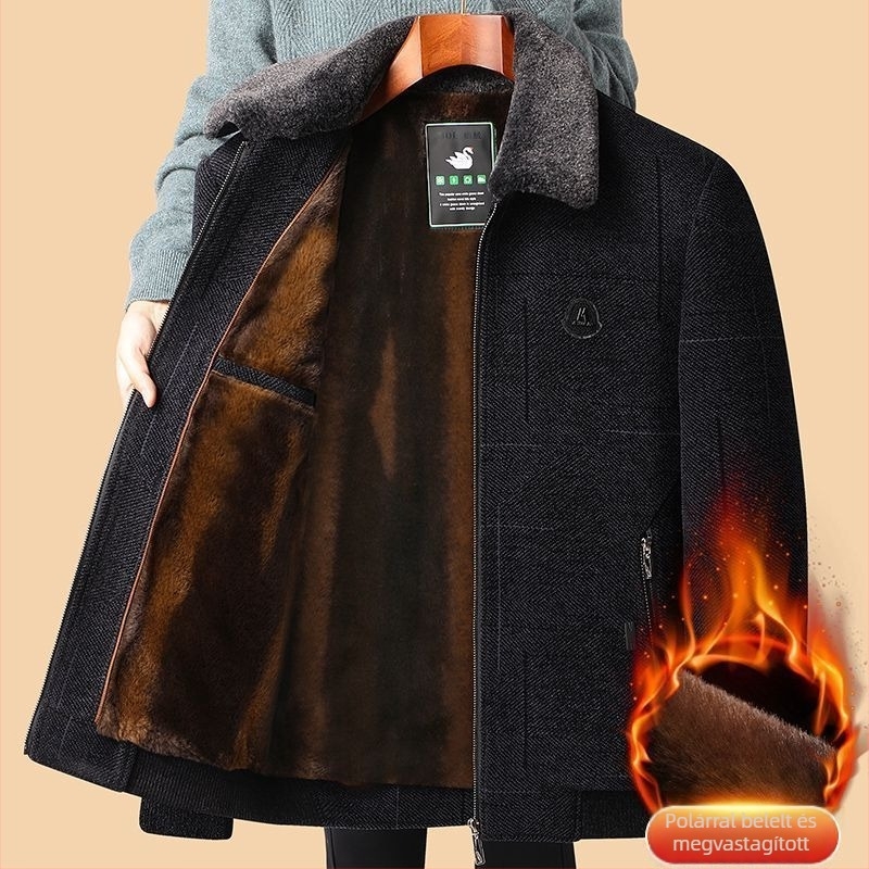Fleece bevonatú vastag Chenille dzseki középkorú férfiaknak – őszi-téli