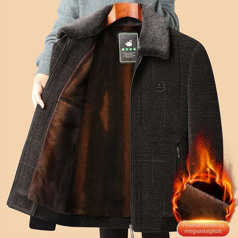 Fleece bevonatú vastag Chenille dzseki középkorú férfiaknak – őszi-téli