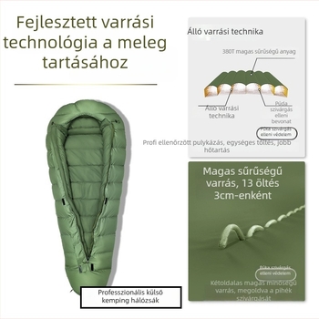 Felnőtteknek szóló tollal töltött hálózsák - libapelyhes töltet, Ripstop nylon anyag, borítéklap-stílusú kialakítás, -30°C