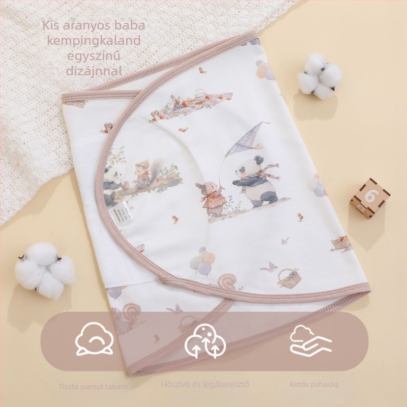 Újszülött anti-startle alvózsák szárnyakkal, 100% pamut, egész éves használatra, rajzolt mintázat, Velcro-zár