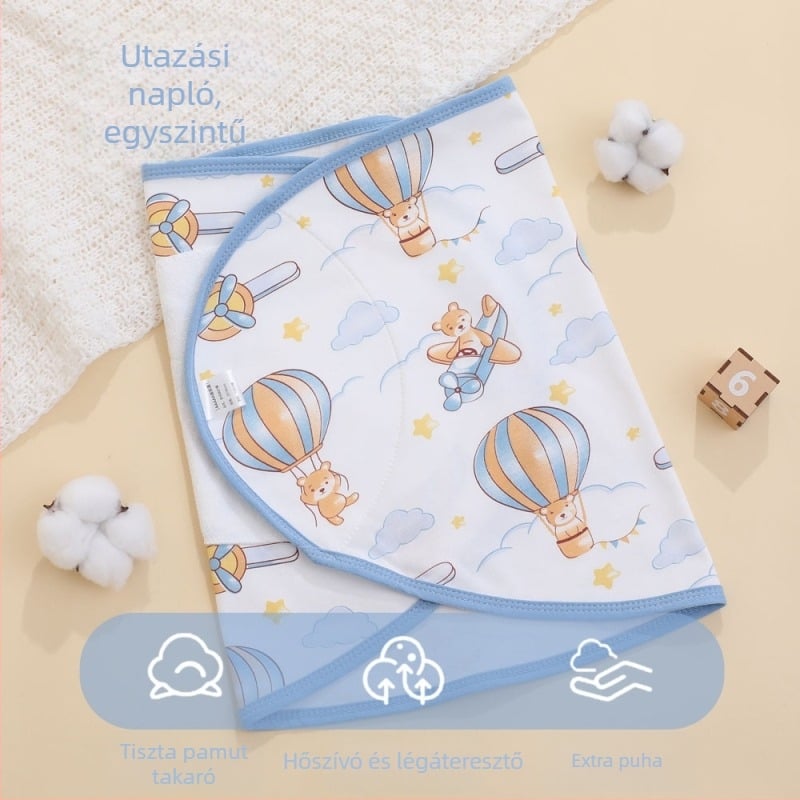 Újszülött anti-startle alvózsák szárnyakkal, 100% pamut, egész éves használatra, rajzolt mintázat, Velcro-zár