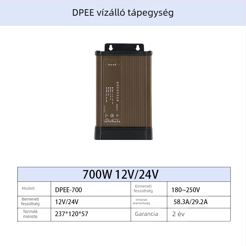 Esőálló LED kültéri reklámhoz készült kapcsolóüzemű tápegység, 60-700 W, IP44, 86% hatásfok