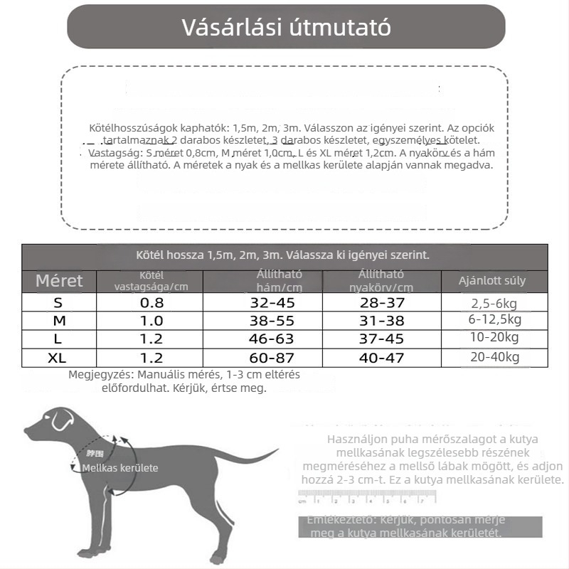 Mellény-stílusú kutyahám és póráz, kistestűtől nagytestűekig, beleértve Golden Retrievert és Teddy-típusú fajtákat