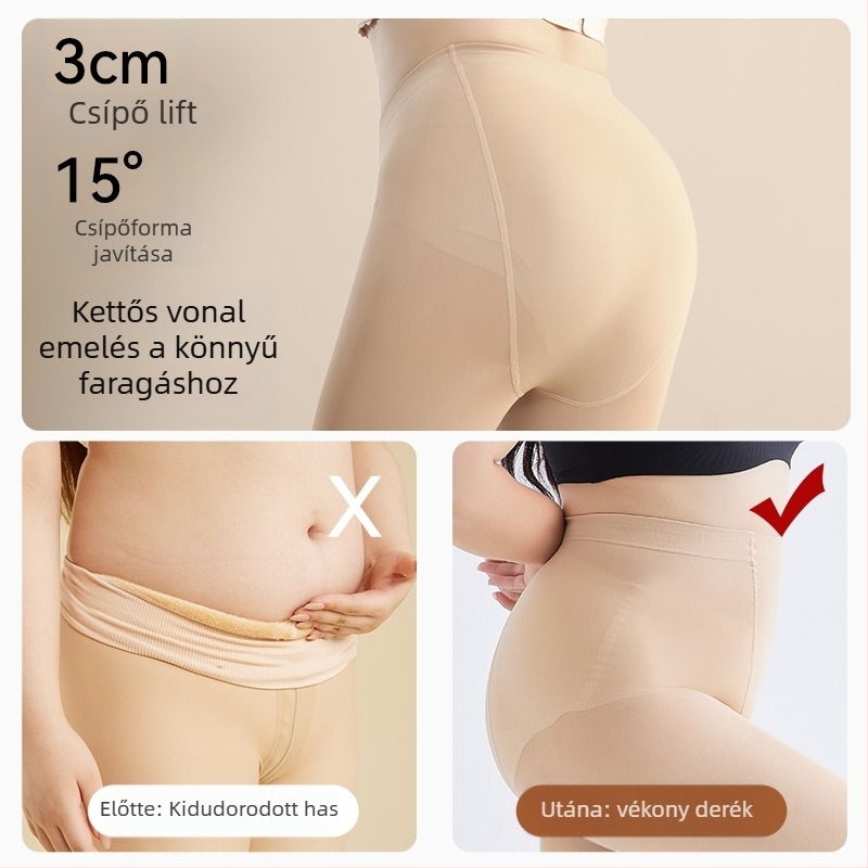 Nylon harisnya, illúzió a lábak illúzióját keltve, egyszínű mintázat, fleece belsővel és vastagított szerkezettel, teljes hosszúságú; emeli a feneket, melegen tart, felszívja az izzadtságot.