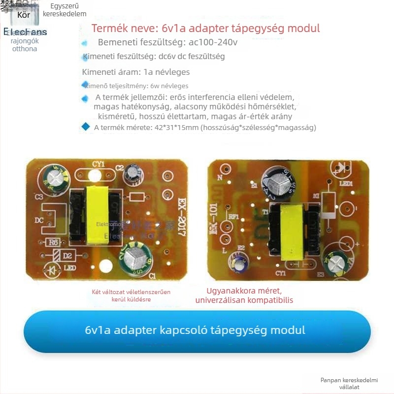 Kapcsolóüzemű adaptertáplemez — bemenet AC 220V, kimenet DC, választható feszültség 5V/6V/9V/12V/24V