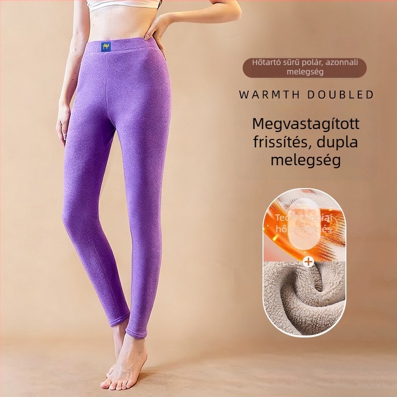 Női fleece-belelt melegítő nadrág, vastag anyag, magas derekú, őszi-téli szezonra, plusz méret