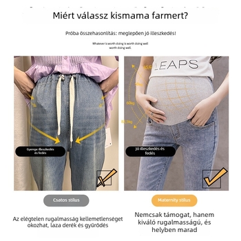 Kismama farmernadrág denimból, magas rugalmassággal, laza szabás, széles szárú, hasi támogatás, őszi 2024