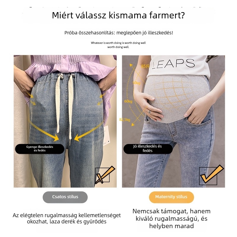 Kismama farmernadrág denimból, magas rugalmassággal, laza szabás, széles szárú, hasi támogatás, őszi 2024