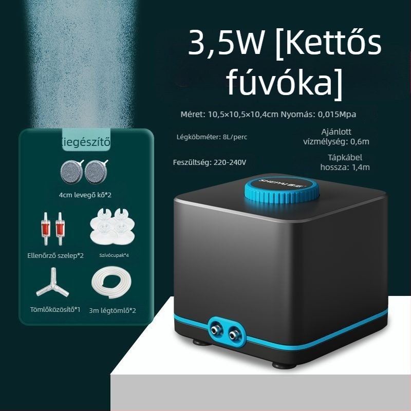 Változó frekvenciájú oxigénpumpa, rendkívül csendes, kompakt otthoni modell, nagy levegőáram akváriumhoz