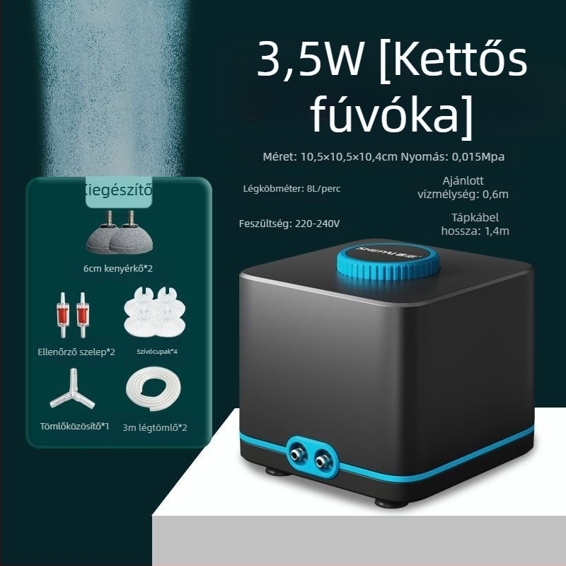 Változó frekvenciájú oxigénpumpa, rendkívül csendes, kompakt otthoni modell, nagy levegőáram akváriumhoz