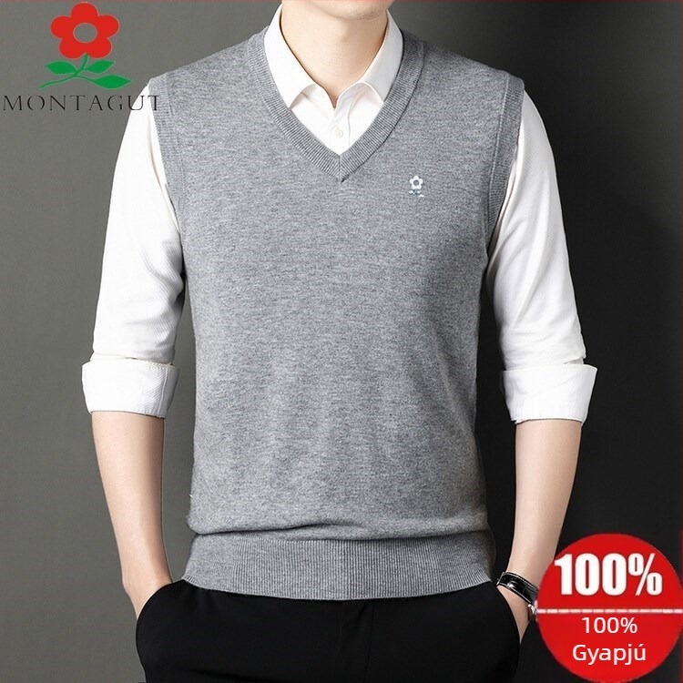 Férfi V-nyakú kötött Mellény Corduroy anyagból, len alapanyaggal, 2025 ősz