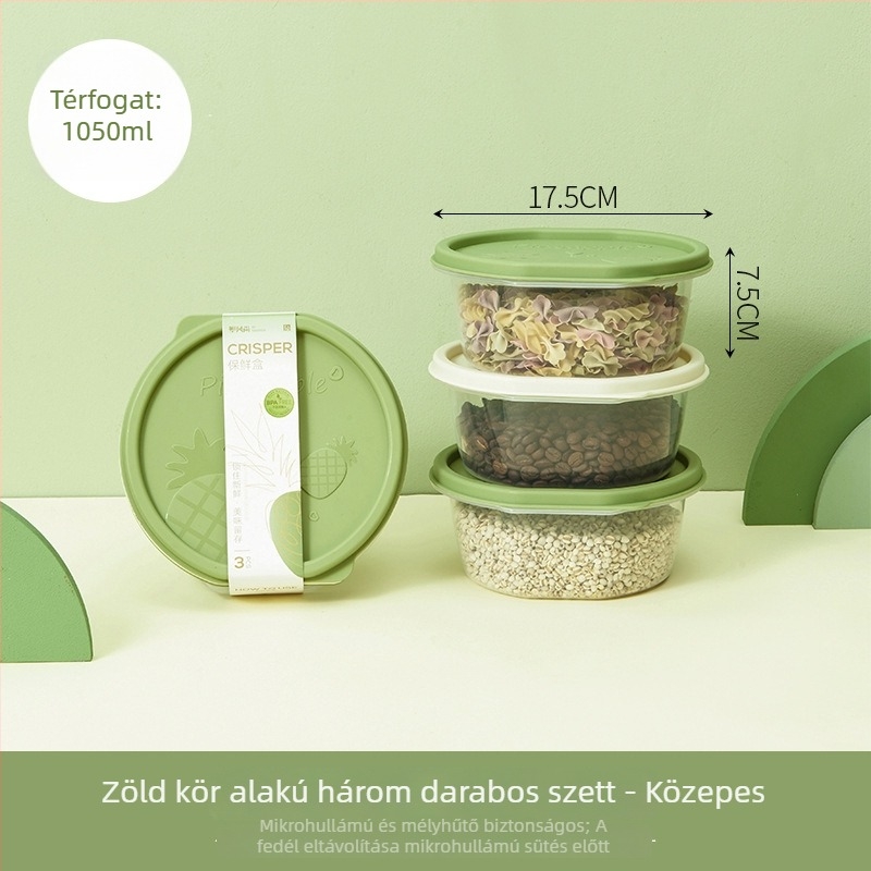 Frissességmegőrző ebédes doboz, kör alakú, 1-2L, PP anyag, mikrohullámú sütő-kompatibilis