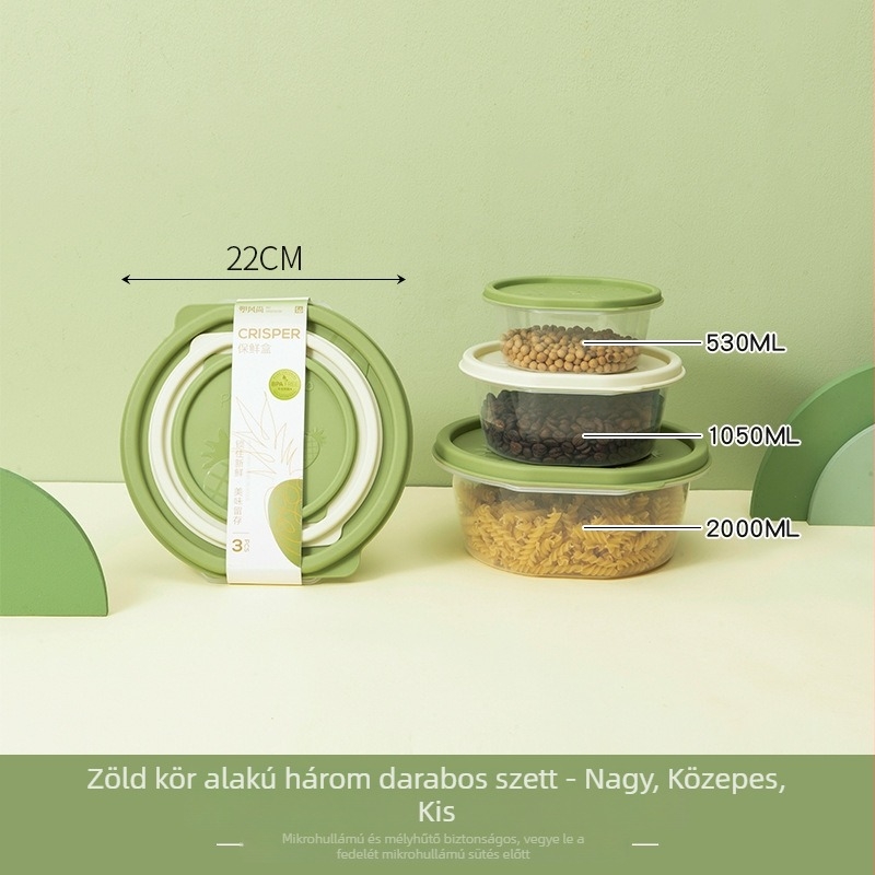 Frissességmegőrző ebédes doboz, kör alakú, 1-2L, PP anyag, mikrohullámú sütő-kompatibilis