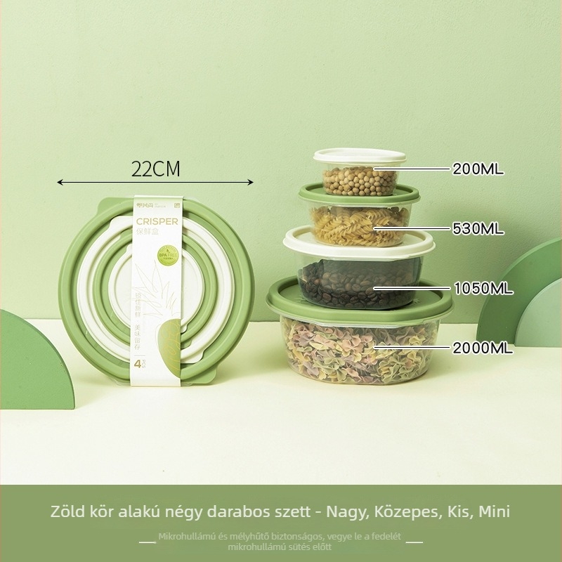 Frissességmegőrző ebédes doboz, kör alakú, 1-2L, PP anyag, mikrohullámú sütő-kompatibilis