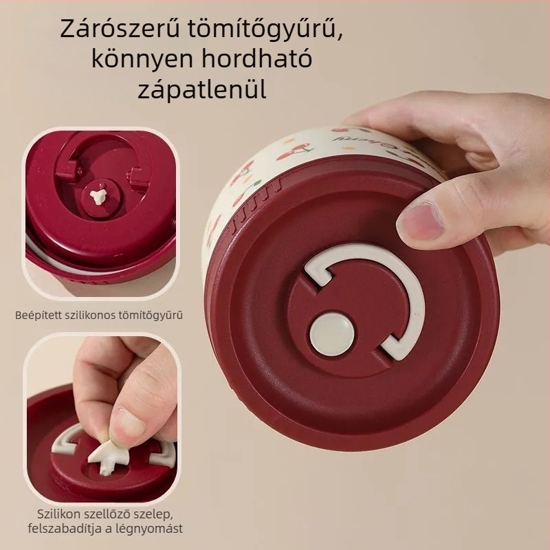 316 rozsdamentes acélból készült ebédes doboz, szigetelt, mikrózható, kör alakú, négy rekesz, hordozható irodai használatra, virágos mintával