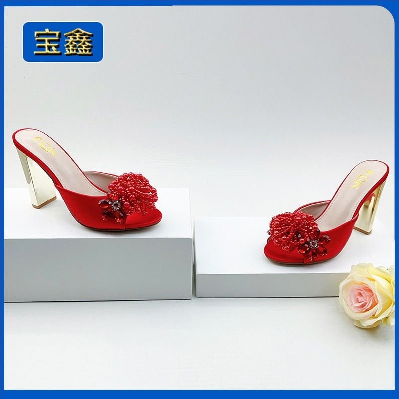 Baoxin Női nyitott lábujjú magassarkú szandál, kerek orrú, rhinestone díszítés, stiletto sarok, felső rész: szuper rost, gumírozott talp