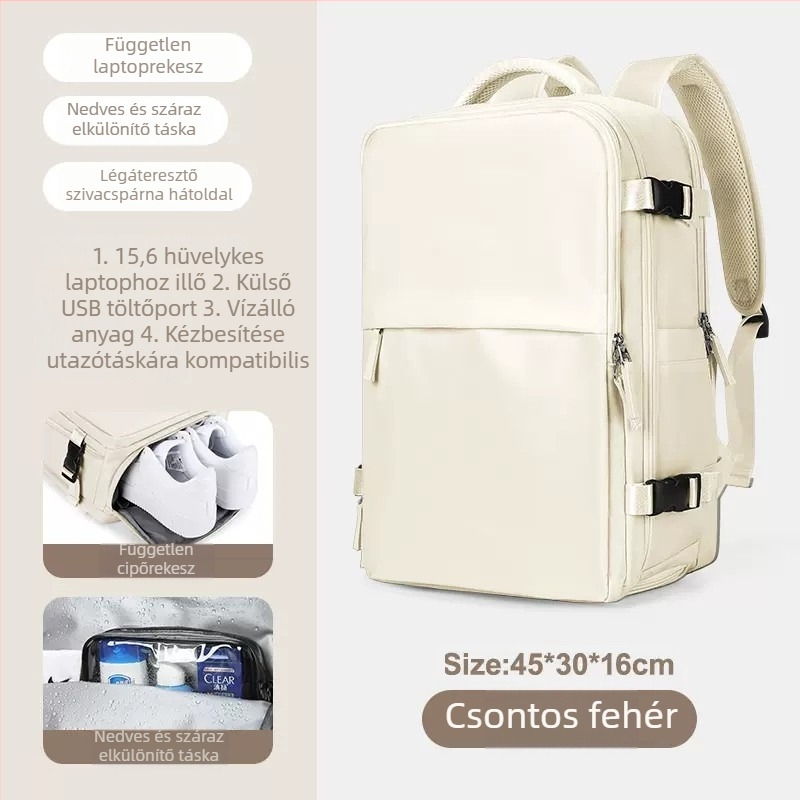 Utazó hátizsák, Uniszex, 36-55L, 16 hüvelykes laptophoz, Oxford anyag, légpárnás vállpántok, bővíthető, üzleti utakhoz
