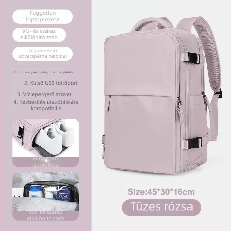 Utazó hátizsák, Uniszex, 36-55L, 16 hüvelykes laptophoz, Oxford anyag, légpárnás vállpántok, bővíthető, üzleti utakhoz