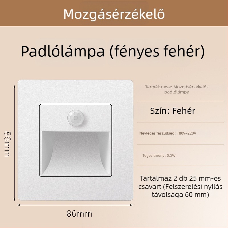 Mozgásérzékelős lépcsőfok világítás, 86-os beépített dizájn, LED lámpa, PC ház, 220V