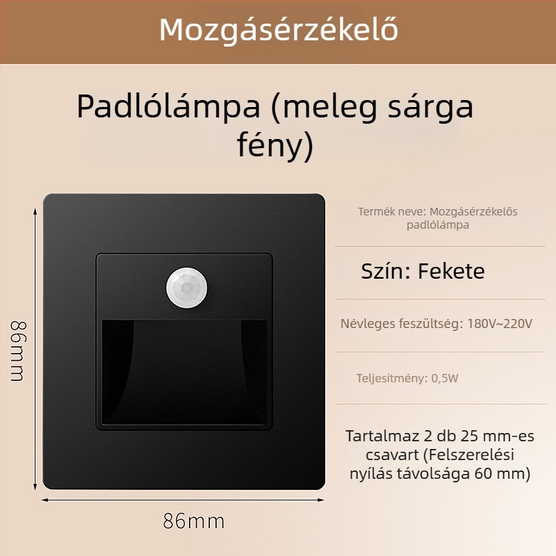 Mozgásérzékelős lépcsőfok világítás, 86-os beépített dizájn, LED lámpa, PC ház, 220V