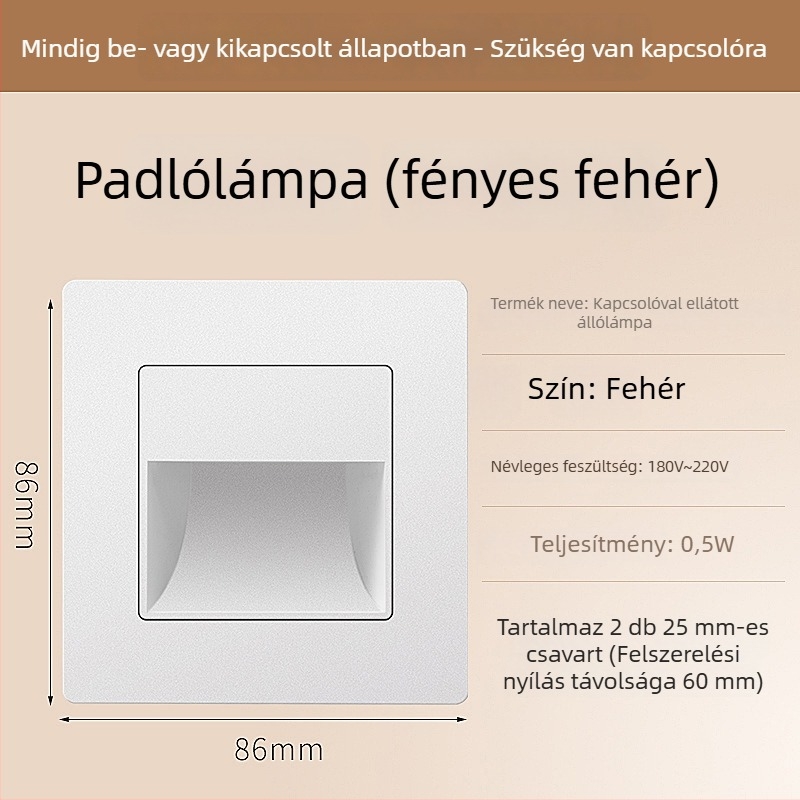 Mozgásérzékelős lépcsőfok világítás, 86-os beépített dizájn, LED lámpa, PC ház, 220V