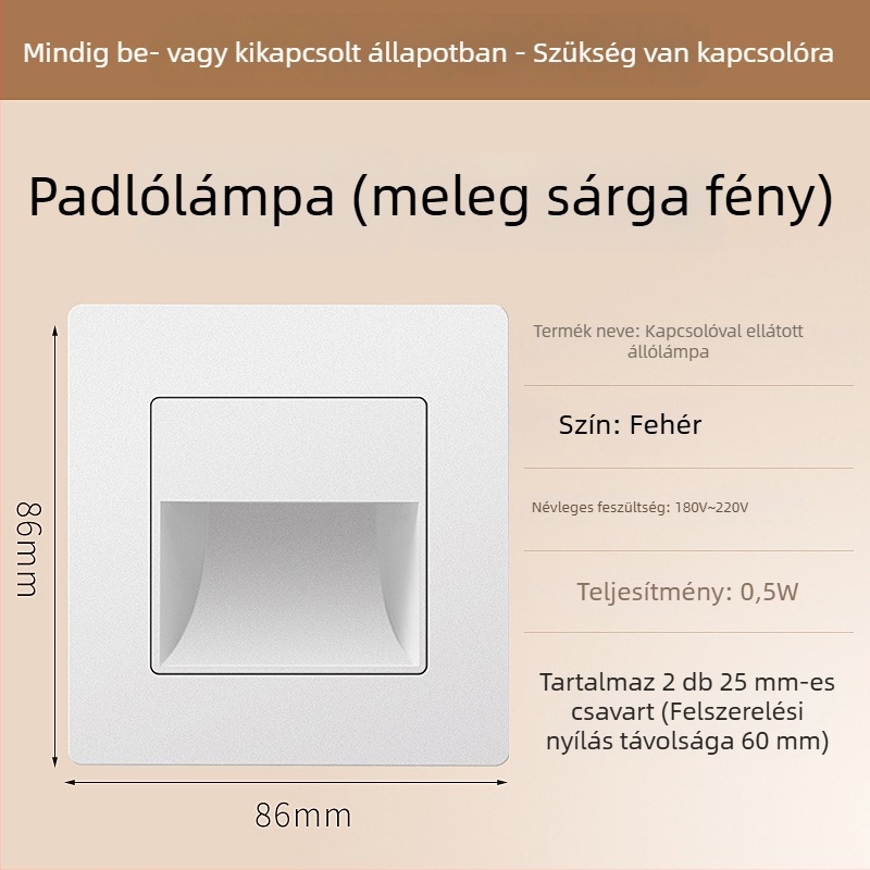 Mozgásérzékelős lépcsőfok világítás, 86-os beépített dizájn, LED lámpa, PC ház, 220V