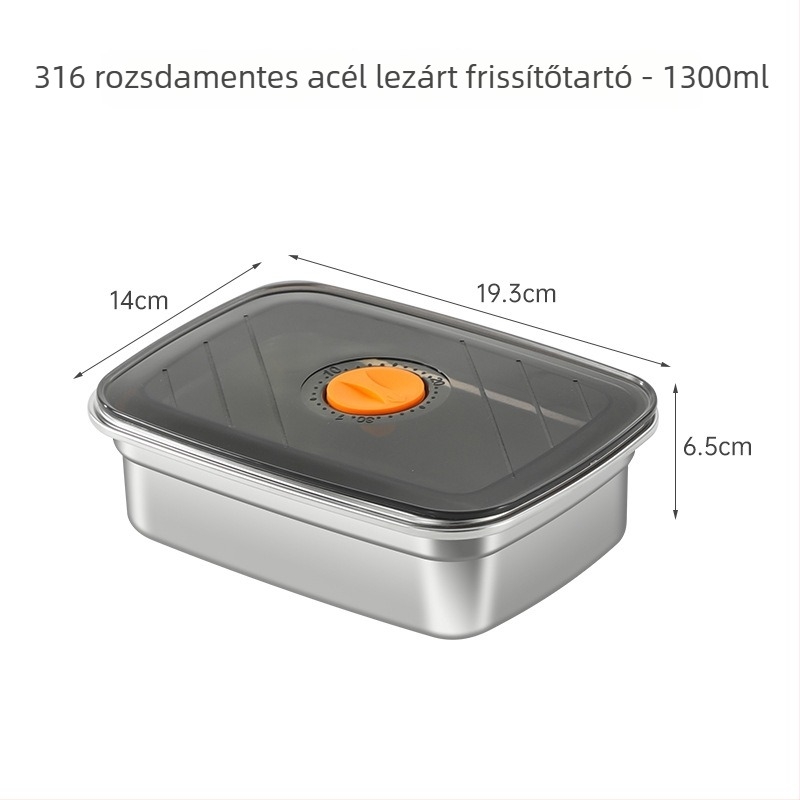 316 rozsdamentes acél ebédes doboz, mikrohullámú sütőben használható, négyszögletes kialakítás, 800–1000 ml