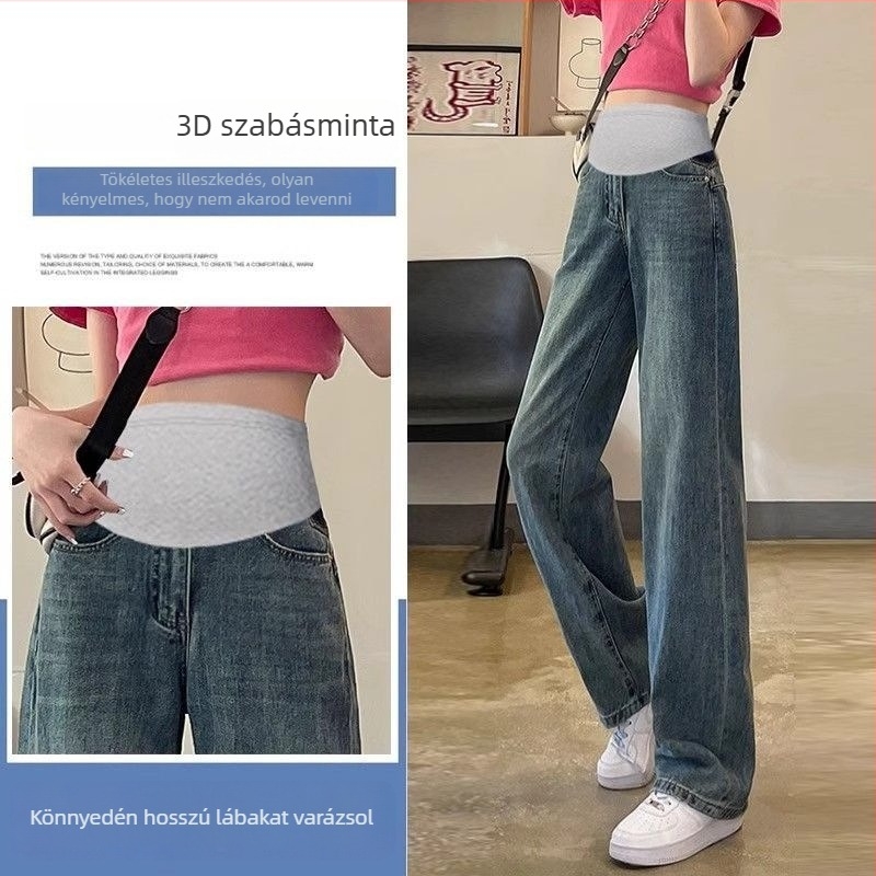 Kismama nadrág chenille anyagból, fleece-betétes, széles szárú, ősz-téli viselethez, közepes vastagságú, melegen tart