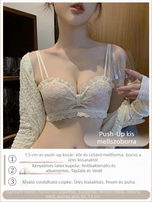 Csipkés melltartó acélgyűrű nélkül, 3/4-es kosár, közepes formázó kosár, levehető dupla vállpántok