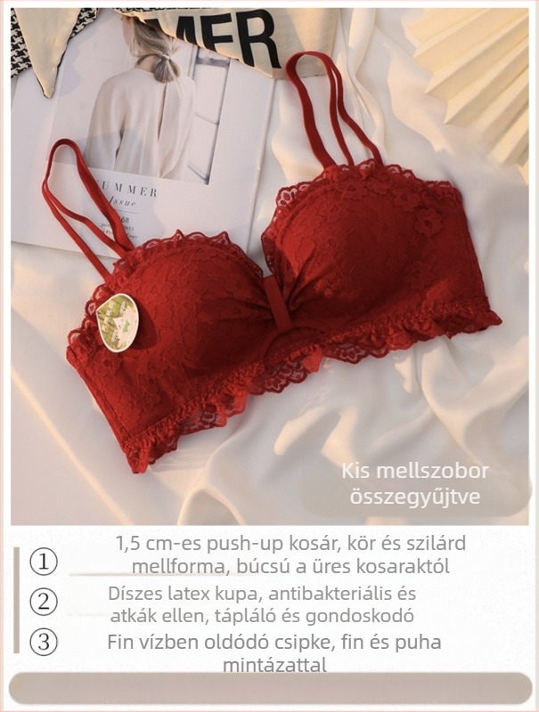 Csipkés melltartó acélgyűrű nélkül, 3/4-es kosár, közepes formázó kosár, levehető dupla vállpántok