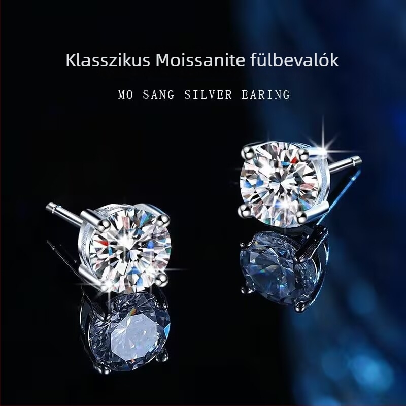 Zuowei márkájú Moissanite fülbevaló S925 ezüstből, geometriai dizájn, négy-karom rögzítés