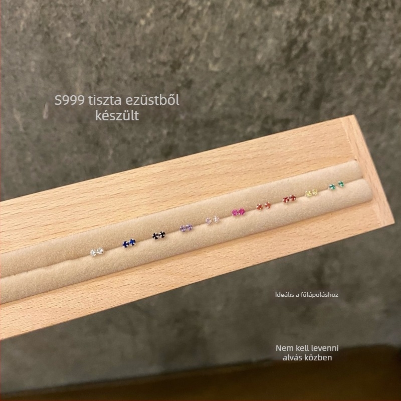 S999 Sterling ezüst cirkón fülbevalók pároknak, könnyű lux, kompakt és elegáns