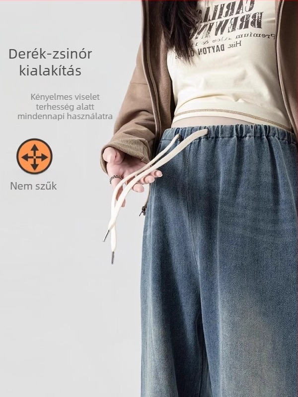 Női terhességi farmer nadrág denim, has támogatás nélkül, tavasz-nyár stílus, egyenes, széles szárú