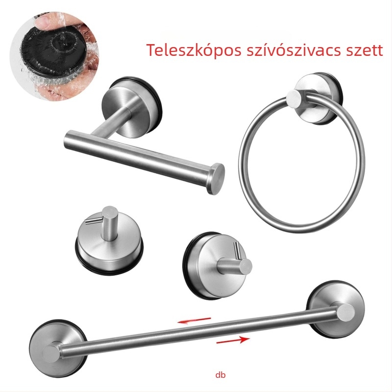Teleszkópos törölközőrúddal, vákuumos rögzítésű, rozsdamentes acélból, terhelhetőség 10 kg, modern egyszerű stílus