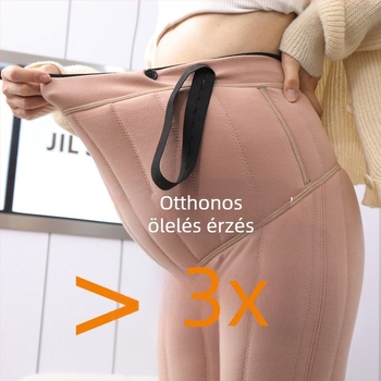 Terhes leggings fleece béléssel, vastag és meleg, magas derekú, testhezálló, fekete, plusz méret