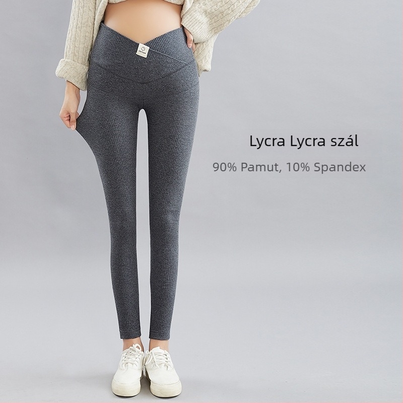 Terhességi pocak-támasztó leggings, vastag pamutból, bokáig érő hossz, szűk fazon, 90% pamut