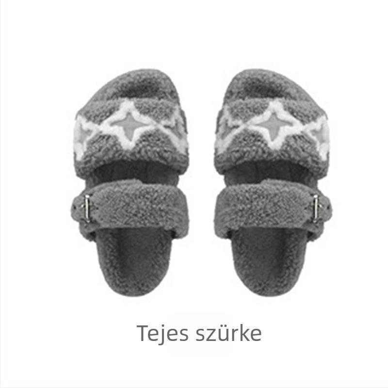 Női plüss papucs Baotou toe-ral, gumírozott platformtalppal, bélés nélküli