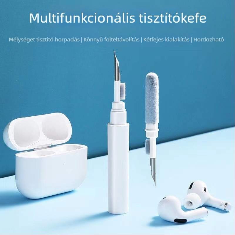 Bluetooth tisztító toll – három darabból álló tisztító készlet, univerzális kompatibilitás (ABS + flocking + rostok; modell 001; tömeg 10,5 g)
