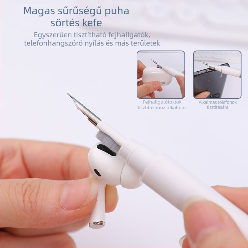 Bluetooth tisztító toll – három darabból álló tisztító készlet, univerzális kompatibilitás (ABS + flocking + rostok; modell 001; tömeg 10,5 g)