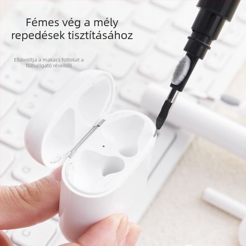 Bluetooth tisztító toll – három darabból álló tisztító készlet, univerzális kompatibilitás (ABS + flocking + rostok; modell 001; tömeg 10,5 g)