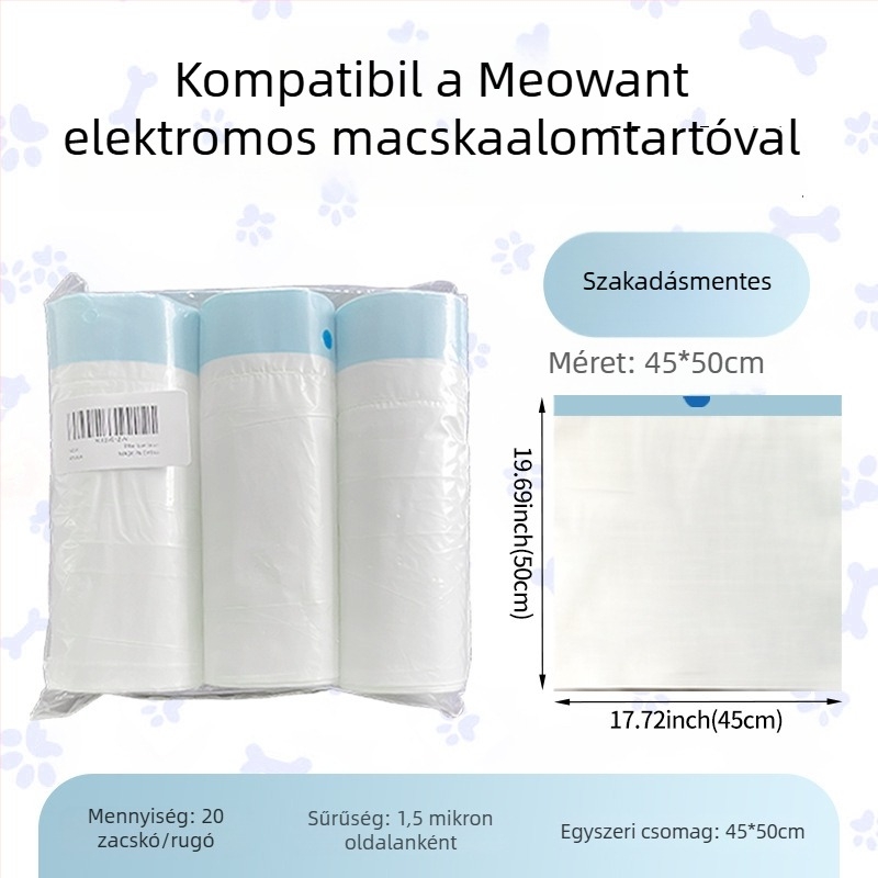 HDPE vastagolt roll típusú macskaalom zacskó, egyedi használatú tisztító taska intelligens macska toalettjéhez (MMD-01)