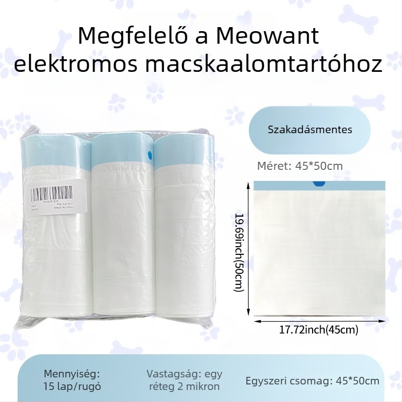 HDPE vastagolt roll típusú macskaalom zacskó, egyedi használatú tisztító taska intelligens macska toalettjéhez (MMD-01)