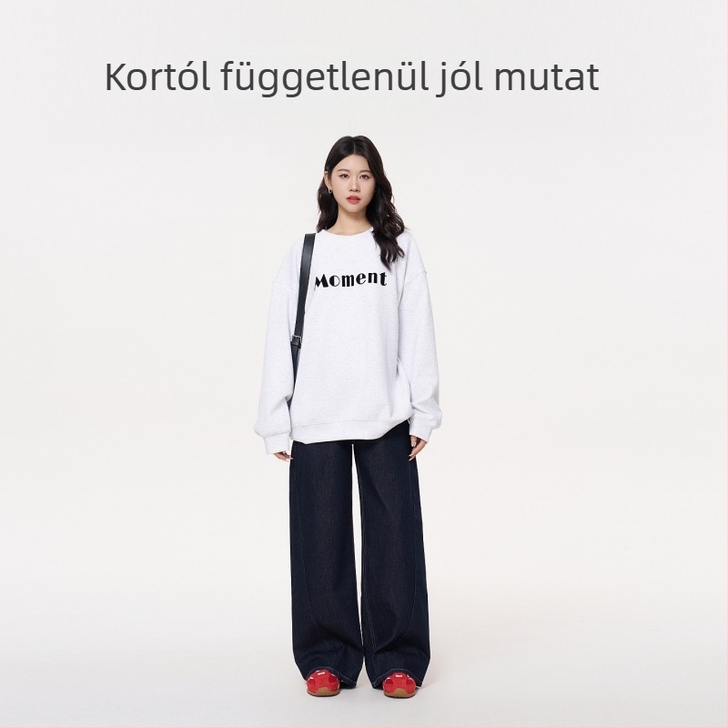 Masanon kismama farmernadrág, pamutból, széles szárú, magas derék, hasi támasz, téli 2025