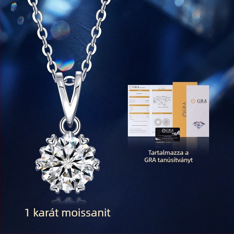 S925 ezüst moissanit nyaklánc nőknek, minimalista stílus, kulcscsonti lánc