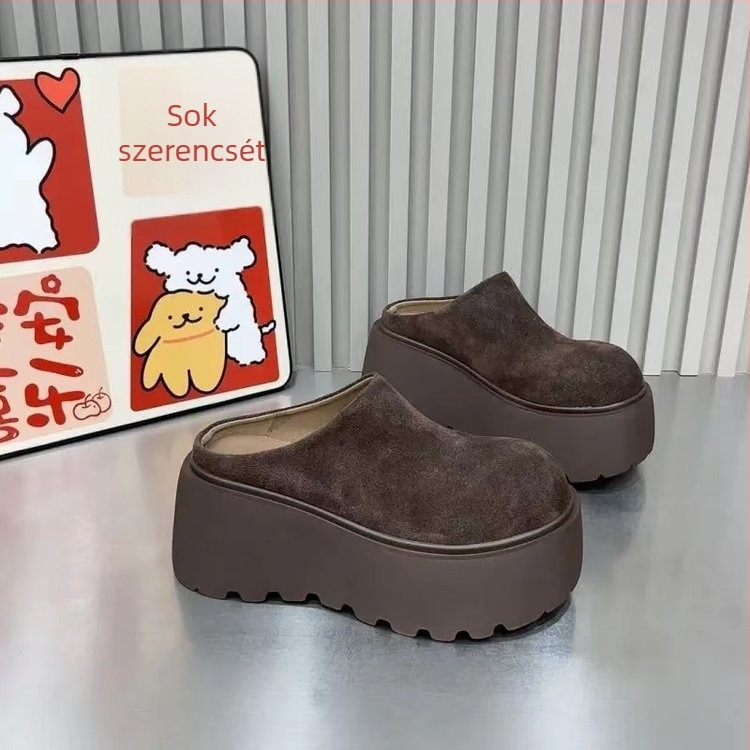 Női platformos papucs műszőrme béléssel, PU felső rész, gumitalp, kerek orrú