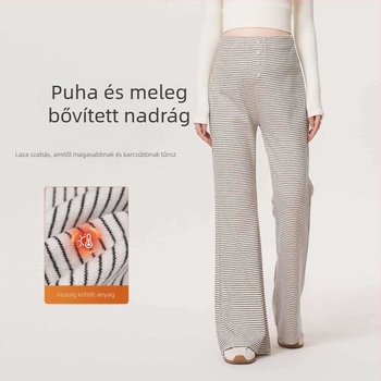 Kismama harangszárú nadrág – vastag, hosszú, magas derék, poliészter, csíkos