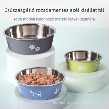 Két szintes rozsdamentes acél eledeles tálak kutyáknak és macskáknak, csúszásmentes, ütésálló, felborulás elleni, lassú etetés