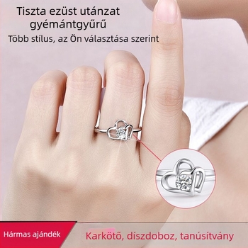 Női 925 ezüst gyűrű mesterséges moissanittal, korona s hatszögű foglalatban, fehérarany tónusban — esküvői gyűrű