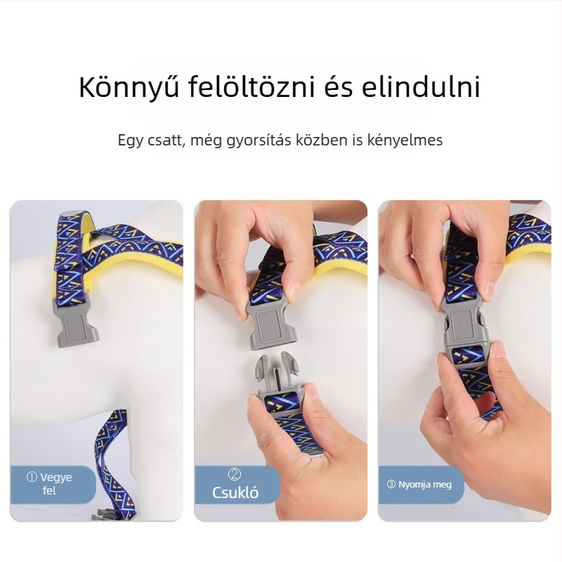 Kutyamell-hám gyors felvétellel és antiszakadás pánttal, nylon-szerű anyag, Duo Mao Mao márka, FB-583 modell