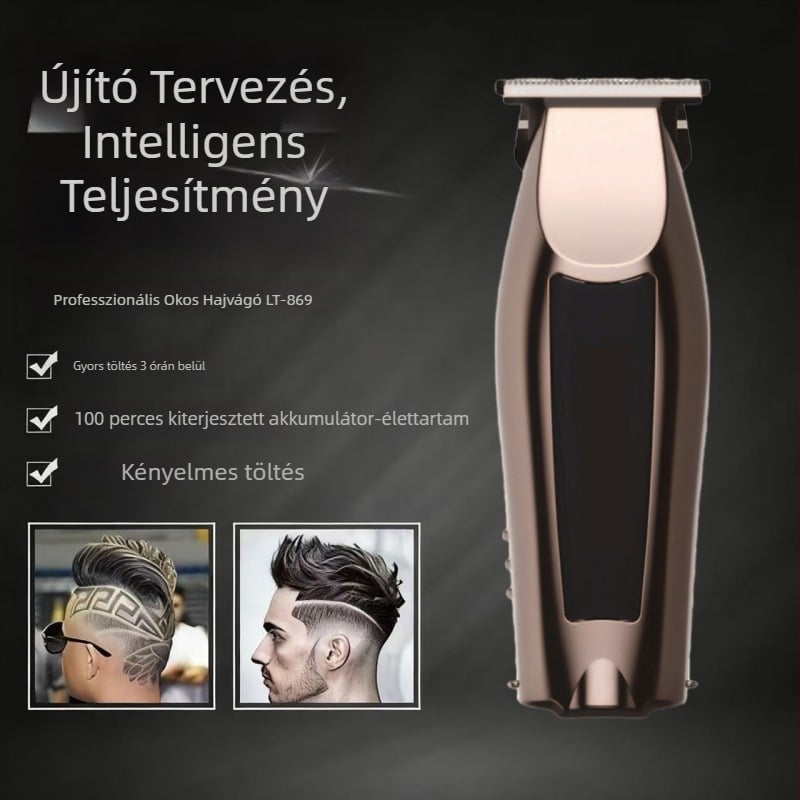 Vezeték nélküli hajvágó – beépített akkumulátor 800–1000 mAh, kefementes motor, rozsdamentes acél pengék, zaj < 36 dB, mosható (Kefementes motor, Rozsdamentes acél pengék, Beépített akkumulátor 800–1000 mAh, Zaj < 36 dB, Mosható)